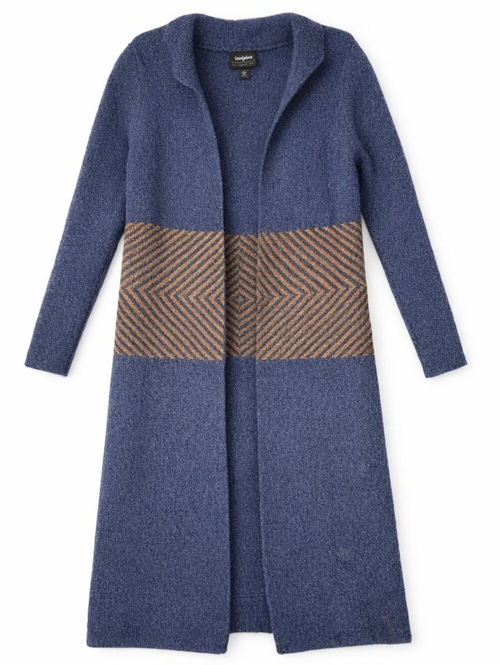 Wallpapher Duster Cardigan Small Navy Tan Chevron Longline Open Front NWT